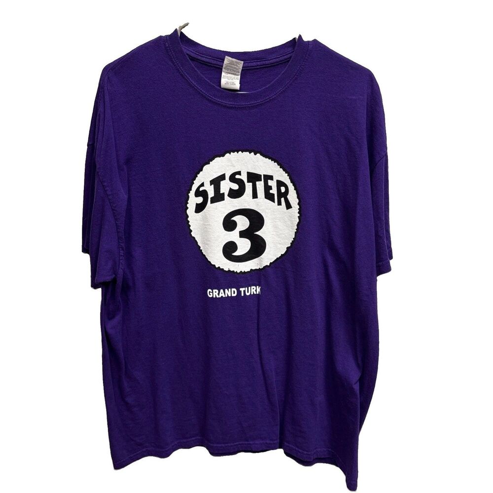 Gildan Heavy Cotton Sister 3 Graphic Purple T Shirt XL Short Sleeve Grand Turk